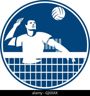 Giocatore di volleyball Spiking sfera icona del cerchio Illustrazione Vettoriale