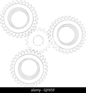 Schizzo di quattro cavi telaio a ruote dentate. Vista frontale. Illustrazione Vettoriale Illustrazione Vettoriale