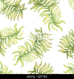 Acquerello seamless pattern con Palm tree foglia. Illustrazione Vettoriale