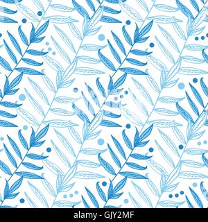 Vettore di linea blu arte lascia senza soluzione di continuità sullo sfondo del modello Illustrazione Vettoriale