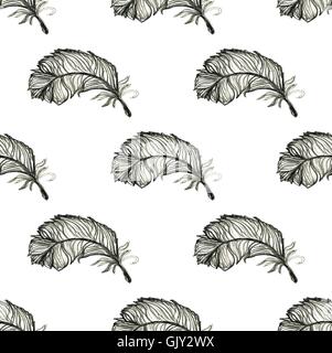 Vintage modello senza cuciture con disegnati a mano piume Illustrazione Vettoriale