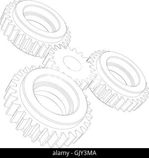 Quattro connettori di ingranaggi del telaio. Vista prospettica. Illustrazione Vettoriale Illustrazione Vettoriale