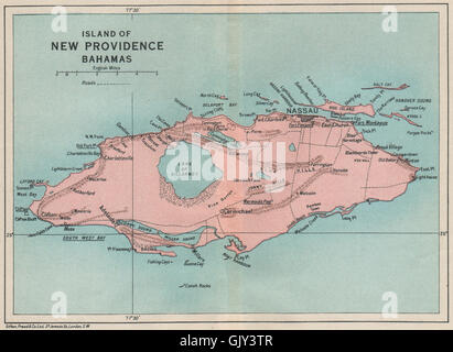 NEW PROVIDENCE. Vintage map. Bahamas. Caraibi, 1927 Foto Stock