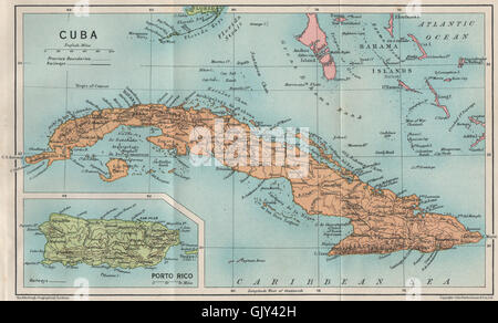 CUBA. Vintage map. Inset Puerto Rico. Indie Occidentali. Caraibi, 1927 Foto Stock