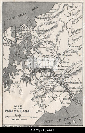 Canale di Panama. Vintage map. Ferrovia. Mostra zona del canale. Caraibi, 1927 Foto Stock