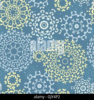 Giallo grigio abstract mandala seamless sfondo pattern Illustrazione Vettoriale