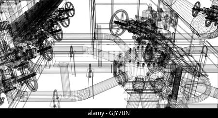 Filo-frame di apparecchiature industriali su sfondo bianco Illustrazione Vettoriale