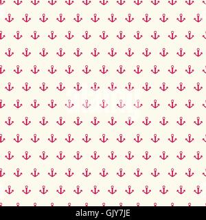 Vettore di Seamless pattern con ancore rosso su sfondo bianco. Illustrazione Vettoriale