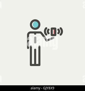 L uomo e il segnale wireless thin line icona Illustrazione Vettoriale