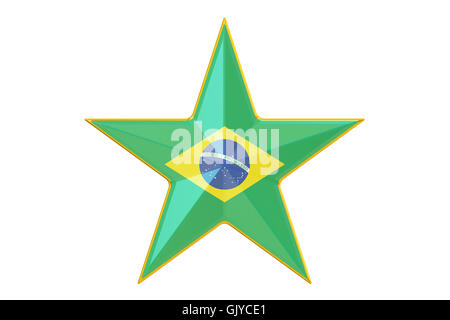 Stella con bandiera di Brasile, 3D rendering isolati su sfondo bianco Foto Stock