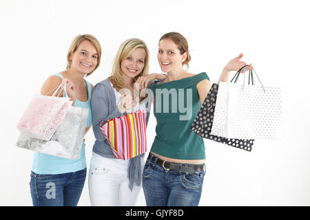 Shopping paperbags felici Foto Stock