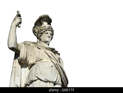 Neoclassico statua in marmo di Minerva come Dea Roma, in Piazza del Popolo a Roma (senza sfondo) Foto Stock