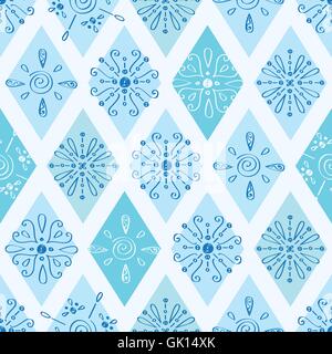 Vettore blu astratto doodle rhombus seamless sfondo pattern Illustrazione Vettoriale