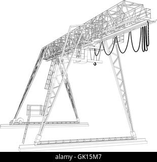 Gantry Crane. Filo-telaio. Vettore di rendering 3D Illustrazione Vettoriale