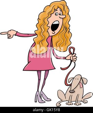 Donna con cane cartoon illustrazione Illustrazione Vettoriale