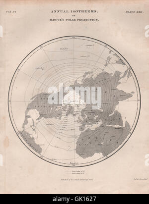 Emisfero nord. Le isoterme annuali su M. colomba di proiezione polare, 1860 Mappa Foto Stock