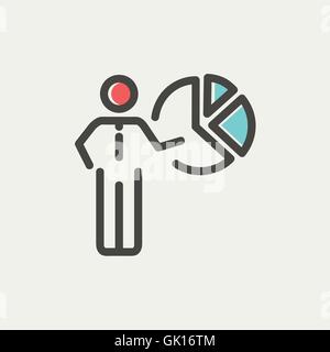 Imprenditore puntando al grafico a torta thin line icona Illustrazione Vettoriale