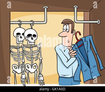 Scheletri nell'armadio cartoon Illustrazione Vettoriale