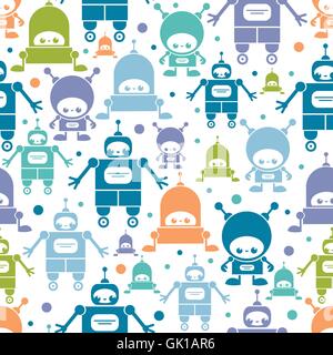 Carino coloratissimi robot cartoon seamless sfondo pattern Illustrazione Vettoriale
