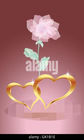 Oro, gioielli cuori con rose Illustrazione Vettoriale