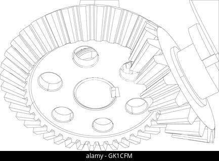 Gli ingranaggi con i cuscinetti e gli alberi. Close-up. Vettore Illustrazione Vettoriale