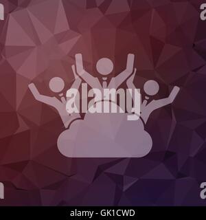 Tre uomini felici su una nuvola in piatto icona di stile Illustrazione Vettoriale