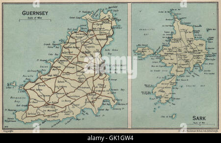 GUERNSEY & Sark. Vintage map piano. Isole del Canale. St Peter Port, 1939 Foto Stock