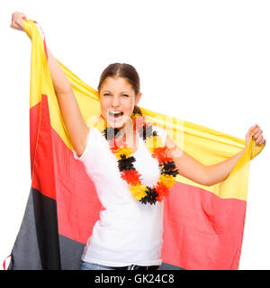 Donna con la bandiera della Germania Foto Stock