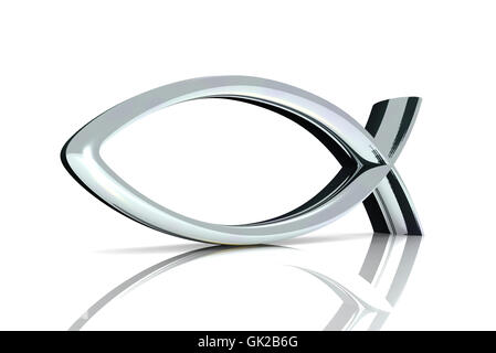 3d argento ichthys - pesce simbolo 02 Foto Stock