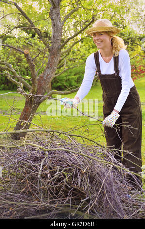 Donna giardino ad albero Foto Stock