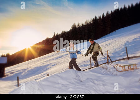 mountains winter sunset Foto Stock
