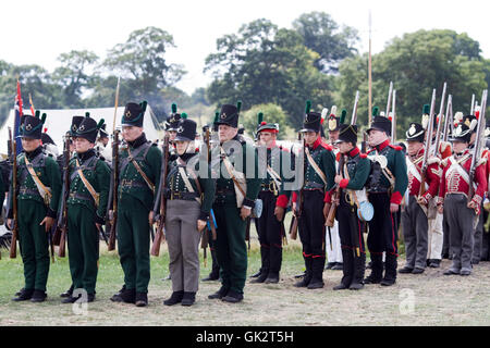 Secondo battaglione 95fucili sul campo di battaglia per la rievocazione storica delle guerre napoleoniche Foto Stock