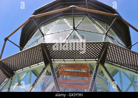 In cima al faro di Hirtshals, Danimarca: parte tecnica con luce segnale. Nord dello Jutland, Danimarca, l'Europa. Foto Stock