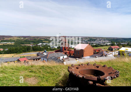 Pit testa ingranaggio di avvolgimento, il Big Pit Mining Museum, Blaenavon, Lancaster, South Wales, Regno Unito. Foto Stock