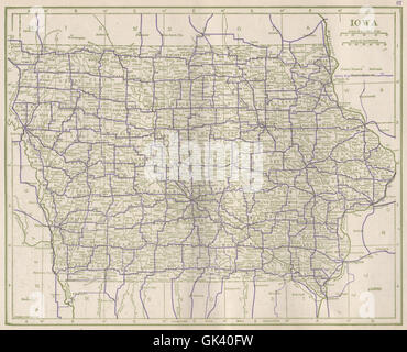 Iowa State autostrade. POATES, 1925 Vintage map Foto Stock