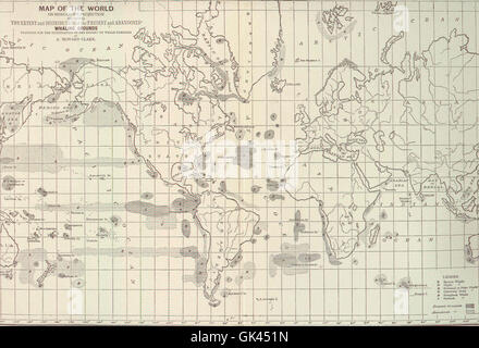 45970 Mappa del Mondo sulla proiezione di Mercatore la proiezione che mostra la misura e la distribuzione della presente e abbandonato terreni di caccia alle balene Foto Stock