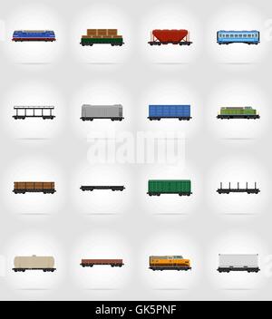 Le icone di set di carrozza ferroviaria treno icone piatta illustrazione vettoriale isolato su sfondo Illustrazione Vettoriale