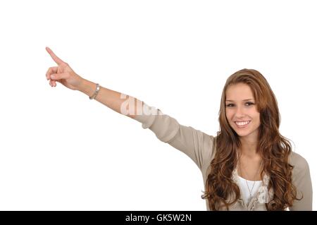 Giovane donna richiama una nota Foto Stock