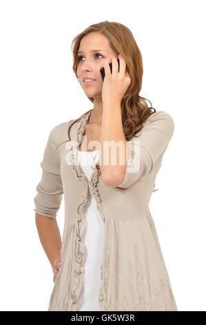 Giovane donna telefonare riflessivo Foto Stock