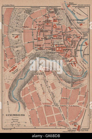 Il Lussemburgo. Vintage town mappa della città plan de la ville. Lussemburgo, 1920 Foto Stock