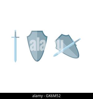Spada e scudo in flat, vettore eps Illustrazione Vettoriale