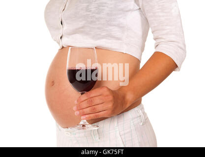 Donna incinta con alcol Foto Stock