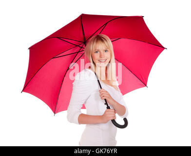 Giovane donna con ombrello Foto Stock