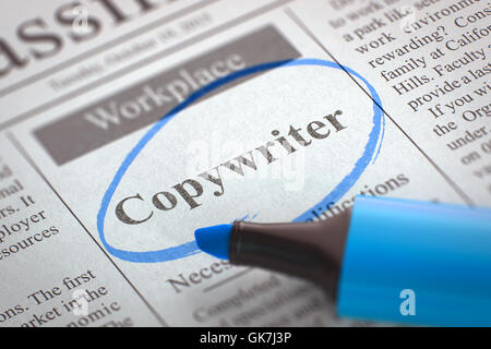 Copywriter entra a far parte del nostro team. Foto Stock