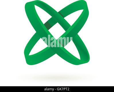 Isolato di colore verde croce logo vettoriale. Cerchi astratti sullo sfondo bianco. Elemento geometrico. Lettera X. Illustrazione Vettoriale