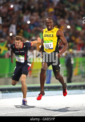 Rio De Janeiro, RJ, Brasile. 19 Ago, 2016. Uomo 200 metri di finale. In Francia la Christophe Lemaitre ha, della Giamaica Usain Bolt, STATI UNITI D'AMERICA'S Lashawn Merritt. ] 2016 Giochi Olimpici Estivi - Brazil.brian.peterson@startribune.com.Rio Rio de Janeiro, Brasile - 18/08/2016. © Brian Peterson/Star Tribune/ZUMA filo/Alamy Live News Foto Stock