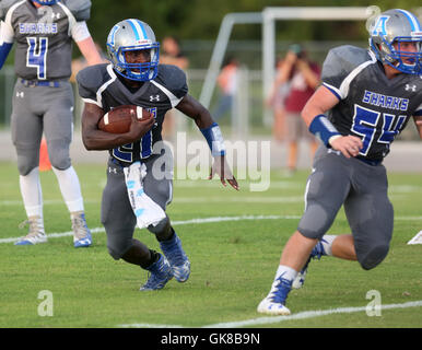 Città, Florida, Stati Uniti d'America. 19 Ago, 2016. OCTAVIO JONES | Orari .Anclote running back Braxton Johnson (21) corre la sfera contro il Tarpon Springs difesa alla Anclote High School in vacanza il venerdì 19 agosto, 2016. © Octavio Jones/Tampa Bay volte/ZUMA filo/Alamy Live News Foto Stock