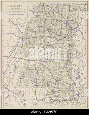 La Mississippi State autostrade. POATES, 1925 Vintage map Foto Stock