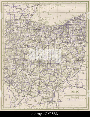 Ohio strade statali. POATES, 1925 Vintage map Foto Stock