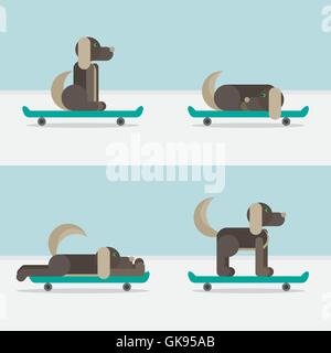 Dog sitter su uno skateboard. Vet simbolo. Icona di consegna. Vettore Illustrazione Vettoriale